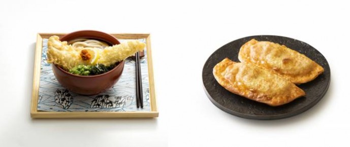 히바린의 아나고텐우동(왼쪽)과 싱카이의 수제왕군만두. <사진제공=아워홈> - 포커스 뉴스 제공